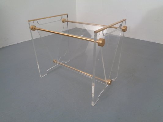 Italian Acrylic Glass & Brass Magazine Rack, 1970s-RDW-666127