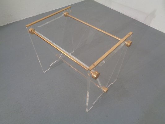 Italian Acrylic Glass & Brass Magazine Rack, 1970s-RDW-666127