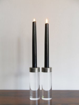 Italian Acrylic Glass Candleholders by Felice Antonio Botta, 1970s, Set of 2-CC-866858