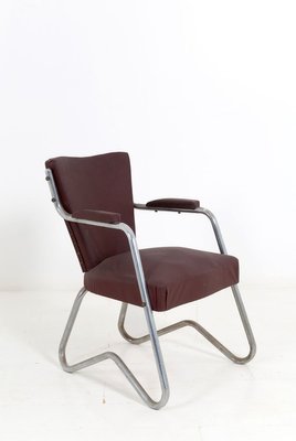 Italian Aluminum and Brown Leatherette Lounge Chair, 1950s-YSU-722016