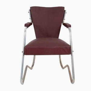 Italian Aluminum and Brown Leatherette Lounge Chair, 1950s-YSU-722016