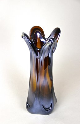 Italian Amber Colored Vase in Murano Glass with Chrome Effect, 1970-TQA-1322003