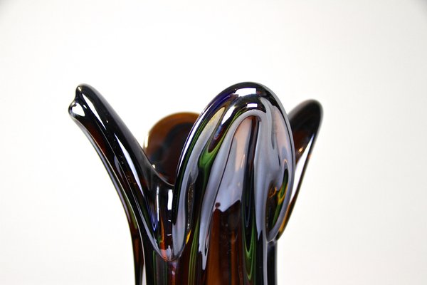 Italian Amber Colored Vase in Murano Glass with Chrome Effect, 1970-TQA-1322003