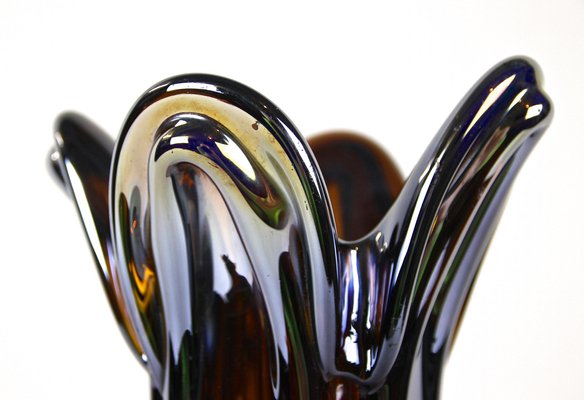 Italian Amber Colored Vase in Murano Glass with Chrome Effect, 1970-TQA-1322003