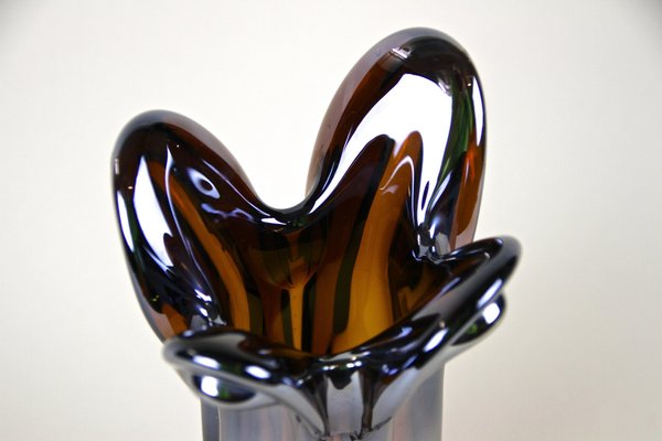 Italian Amber Colored Vase in Murano Glass with Chrome Effect, 1970-TQA-1322003