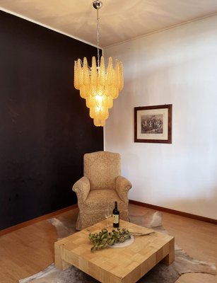 Italian Amber Murano Glass Chandelier with 52 Drop Petals, 1990s-FHZ-1818562