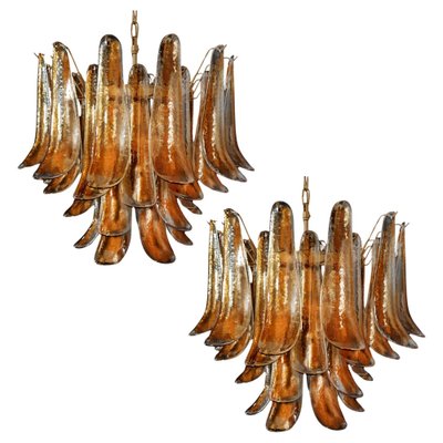 Italian Amber Murano Glass Petal Chandeliers, Set of 2-OVO-1817275