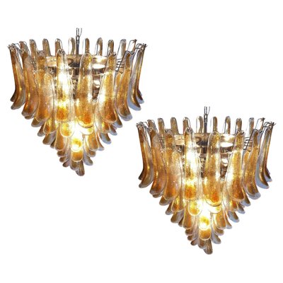 Italian Amber Murano Glass Petal Chandeliers, Set of 2-OVO-1817277