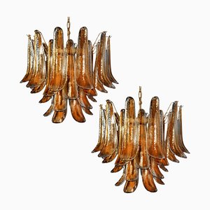 Italian Amber Murano Glass Petal Chandeliers, Set of 2-OVO-1817275