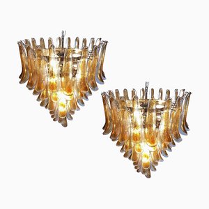 Italian Amber Murano Glass Petal Chandeliers, Set of 2-OVO-1817277