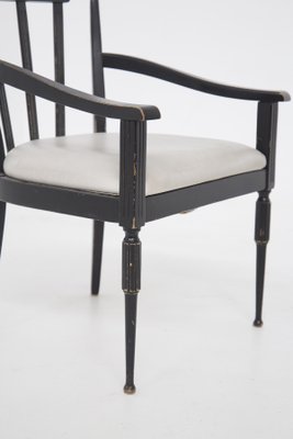 Italian Armchairs in Black Wood and White Leather, Set of 2-RCE-1268217