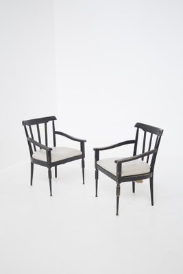 Italian Armchairs in Black Wood and White Leather, Set of 2-RCE-1268217