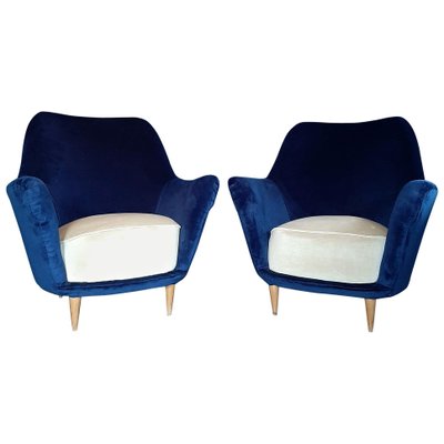 Italian Armchairs in Cobalt Blue and Cream, 1960, Set of 2-TDA-1376436