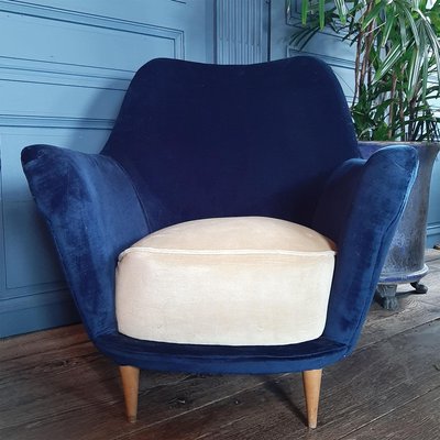 Italian Armchairs in Cobalt Blue and Cream, 1960, Set of 2-TDA-1376436