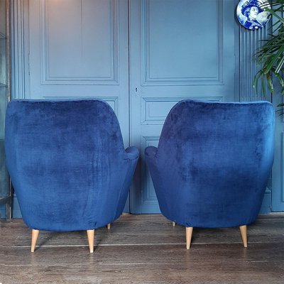 Italian Armchairs in Cobalt Blue and Cream, 1960, Set of 2-TDA-1376436