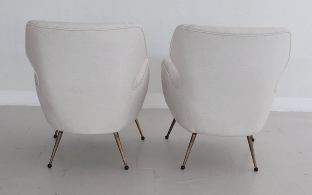 Italian Armchairs in White Velvet in Gigi Radice Style, 1950s, Set of 2-VNE-997492