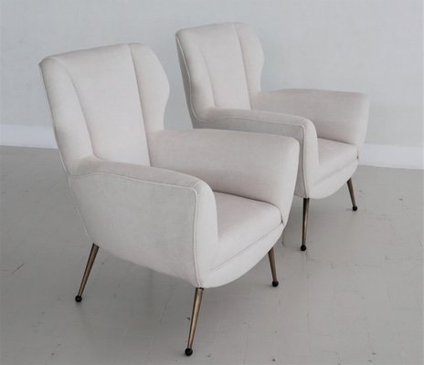 Italian Armchairs in White Velvet in Gigi Radice Style, 1950s, Set of 2-VNE-997492