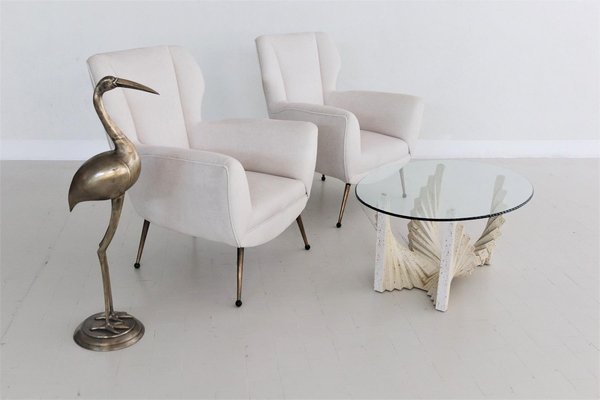 Italian Armchairs in White Velvet in Gigi Radice Style, 1950s, Set of 2-VNE-997492