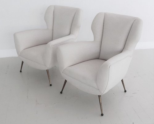 Italian Armchairs in White Velvet in Gigi Radice Style, 1950s, Set of 2-VNE-997492