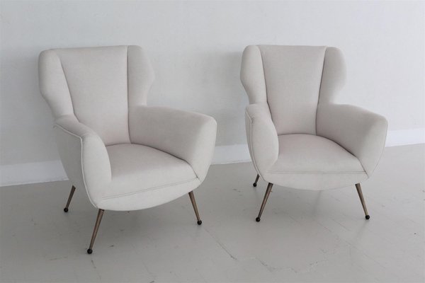 Italian Armchairs in White Velvet in Gigi Radice Style, 1950s, Set of 2-VNE-997492