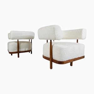 Italian Armchairs in Wood and White Boucle Fabric, Set of 2-FGA-1770731