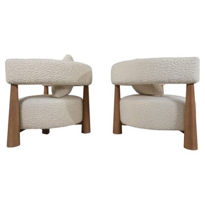 Italian Armchairs in Wood and White Boucle, Set of 2-FGA-1770728