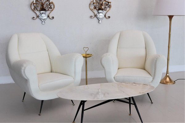 Italian Armchairs with Brass Stiletto Feet, 1960s, Set of 2-VNE-966106