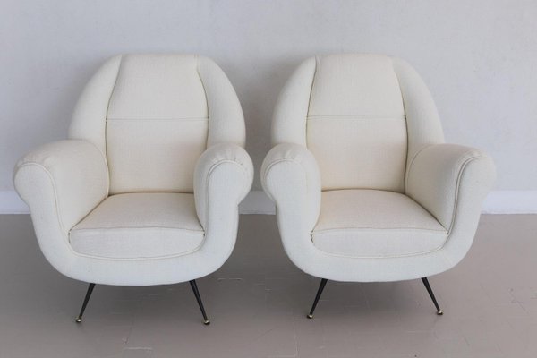 Italian Armchairs with Brass Stiletto Feet, 1960s, Set of 2-VNE-966106