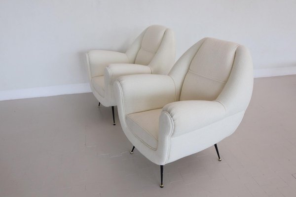 Italian Armchairs with Brass Stiletto Feet, 1960s, Set of 2-VNE-966106