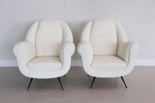 Italian Armchairs with Brass Stiletto Feet, 1960s, Set of 2-VNE-966106