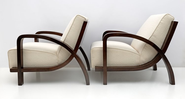 Italian Art Deco Bouclè and Walnut Chaise Longues, 1930s, Set of 2-FER-1704771