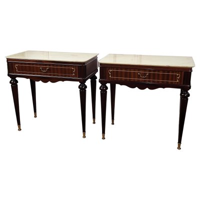 Italian Art Deco Brass Marble Nightstands, 1950s, Set of 2-EUP-1437167