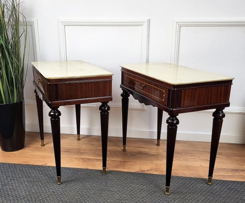 Italian Art Deco Brass Marble Nightstands, 1950s, Set of 2-EUP-1437167