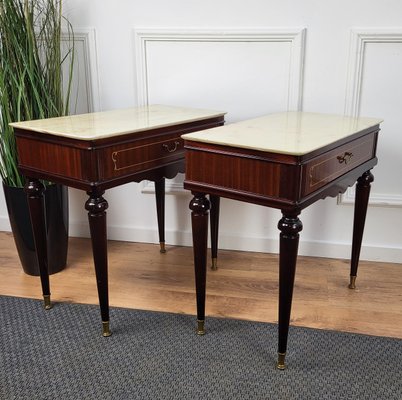 Italian Art Deco Brass Marble Nightstands, 1950s, Set of 2-EUP-1437167