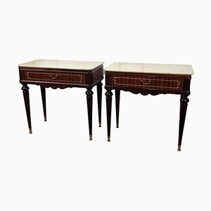 Italian Art Deco Brass Marble Nightstands, 1950s, Set of 2-EUP-1437167