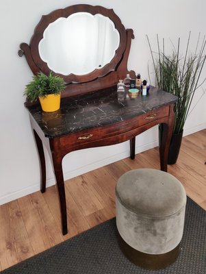 Italian Art Deco Burl and Marble Vanity Dressing Table, 1940s-EUP-915394