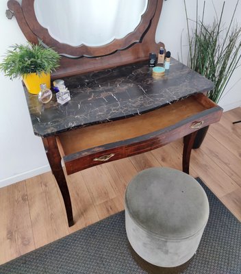 Italian Art Deco Burl and Marble Vanity Dressing Table, 1940s-EUP-915394