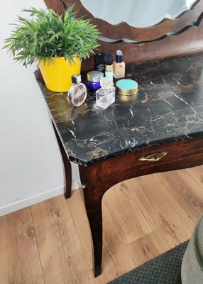 Italian Art Deco Burl and Marble Vanity Dressing Table, 1940s-EUP-915394