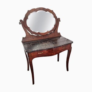 Italian Art Deco Burl and Marble Vanity Dressing Table, 1940s-EUP-915394