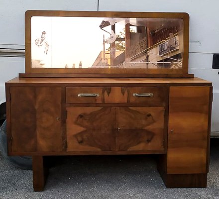 Italian Art Deco Credenza in Walnut with Mirrors-RAQ-1375093