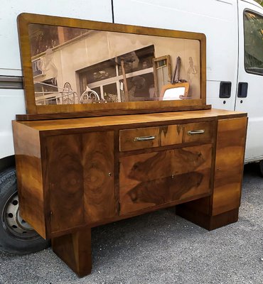 Italian Art Deco Credenza in Walnut with Mirrors-RAQ-1375093