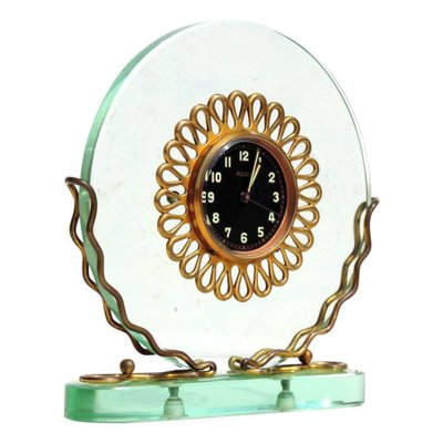 Italian Art Deco Crystal Table Clock, 1930s-KGD-924300