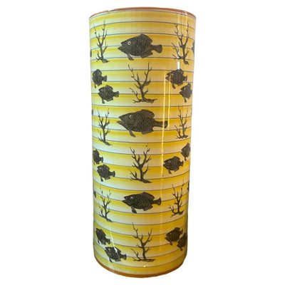 Italian Art Deco Cylinder Yellow and Black Ceramic Vase-NMK-1790220