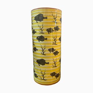 Italian Art Deco Cylinder Yellow and Black Ceramic Vase-NMK-1790220