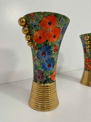 Italian Art Deco Flowers Painted Ceramic Vases, 1940s, Set of 2-FF-2028430