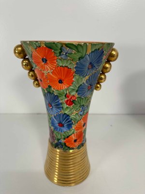 Italian Art Deco Flowers Painted Ceramic Vases, 1940s, Set of 2-FF-2028430