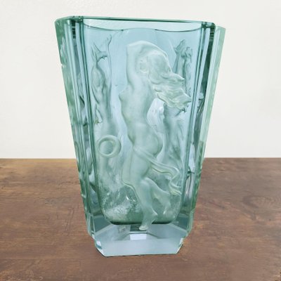 Italian Art Deco Green-Blue Alexandrite Glass Vase with Female Figure, 1900s-GDD-1218817