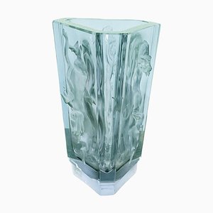 Italian Art Deco Green-Blue Alexandrite Glass Vase with Female Figure, 1900s-GDD-1218817