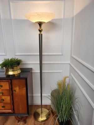 Italian Art Deco Hollywood Regency Brass & Glass Floor Lamp, 1950s-EUP-1717442