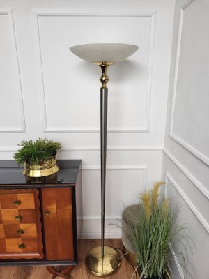 Italian Art Deco Hollywood Regency Brass & Glass Floor Lamp, 1950s-EUP-1717442